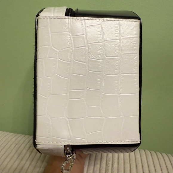 Black Round Handbag with pink silk polka dots lining - Picture 3 of 9